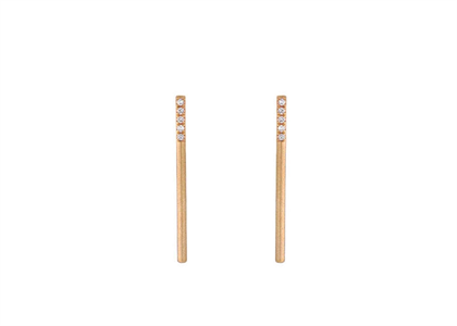 CZ Studded Vertical Bar Earring with Rose Gold Plated